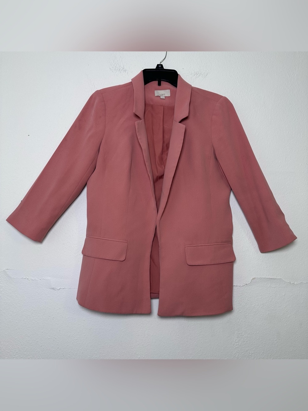 LOFT Pink Blush Open-Front Blazer Women’s 6 Bohemian 3/4 Sleeves Flap Pockets - Picture 2 of 14